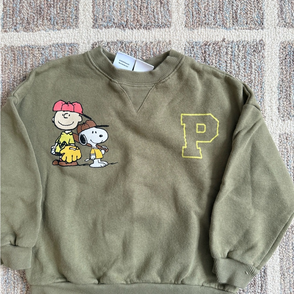Zara Olive Green Kids Sweatshirt with Cartoon Print